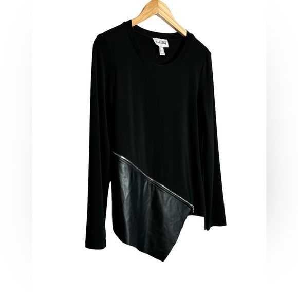 Joseph Ribkoff Faux Leather Tunic Size 10 Asymmetrical Zip Open Hem Long Sleeve - Picture 4 of 8